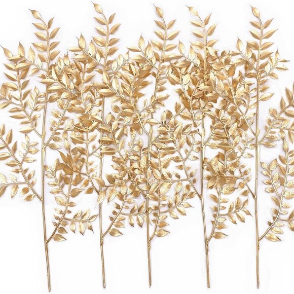 Fake Leaves Plants for Christmas Decor, Gold Artificial Shrubs Grass Foliage Pla
